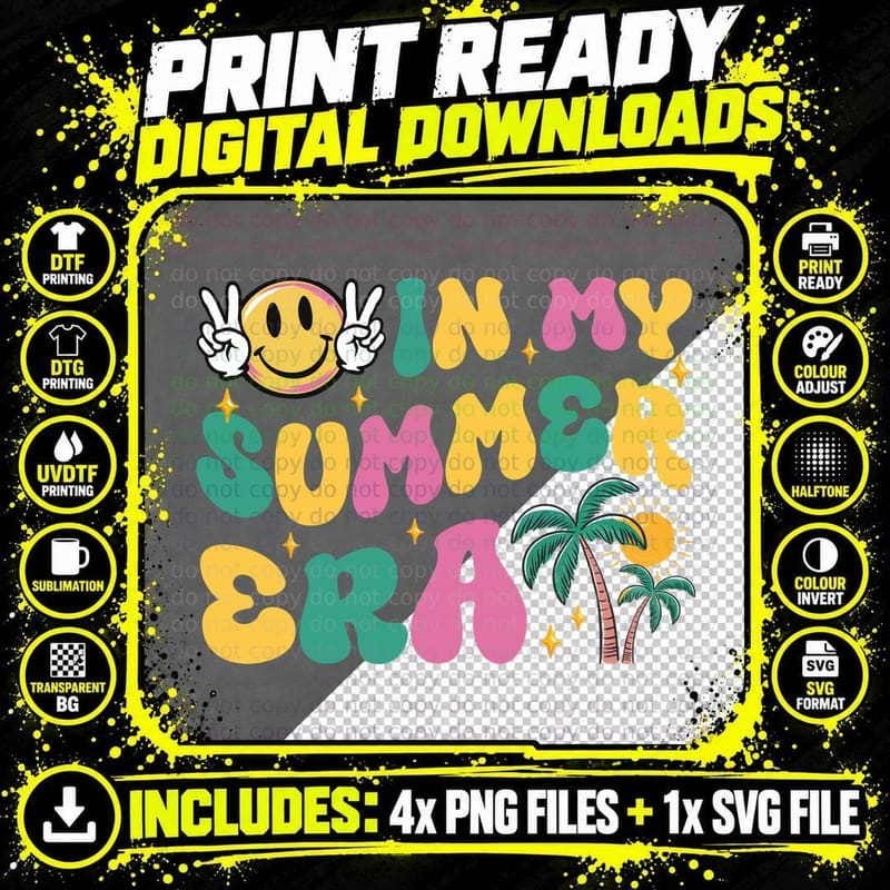 In My Summer Era Teacher T-Shirt, Smiley Face Peace Sign Png SVG Digital Bundle