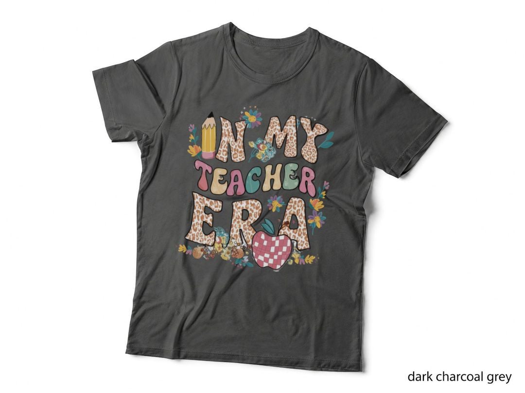 In My Teacher Era Back to School T-Shirt, Leopard Print Letters with Flowers