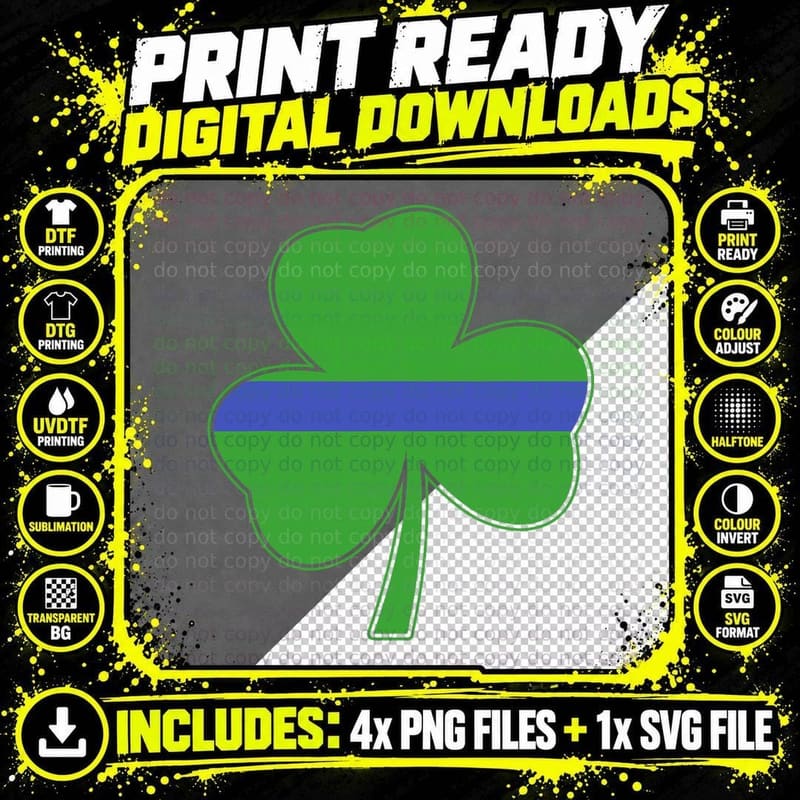 Irish Shamrock Thin Blue Line Police Officer St Patricks Png SVG Digital Bundle