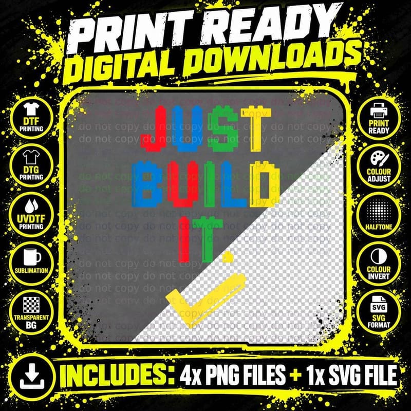 Just Build It T-Shirt, Building Blocks Brick Builder Tee Png SVG Digital Bundle
