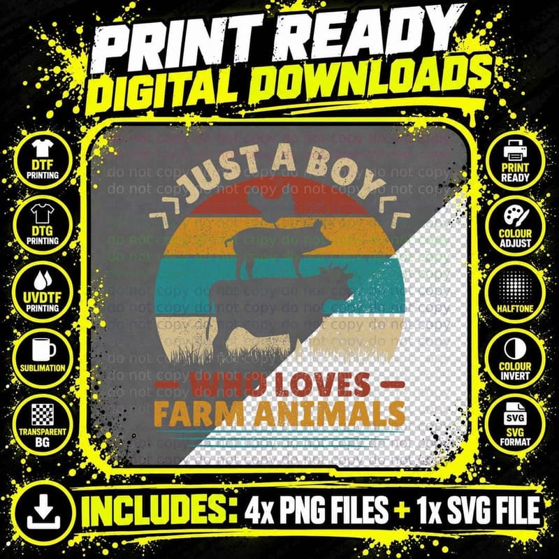 Just a Boy Who Loves Farm Animals Lover Funny Men Farmer Png SVG Digital Bundle