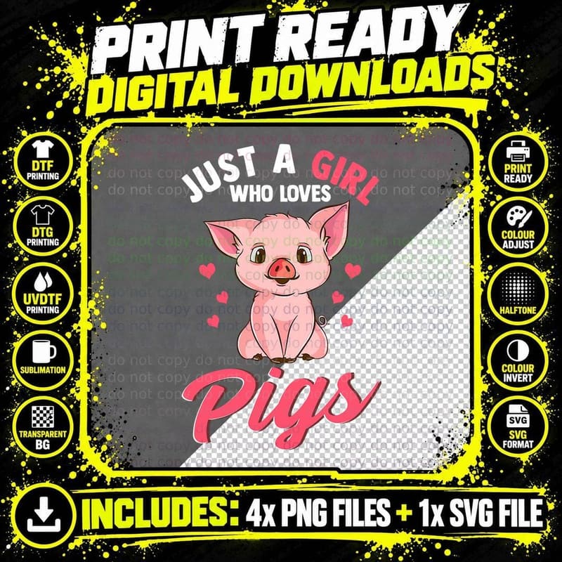 Just a Girl Who Loves Pigs Hog Lover Cute Farmer Png SVG Digital Bundle