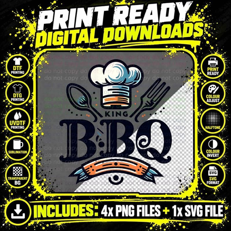 King Bbq T-Shirt, Chef Hat Fork Spoon BBQ Graphic Tee Png SVG Digital Bundle