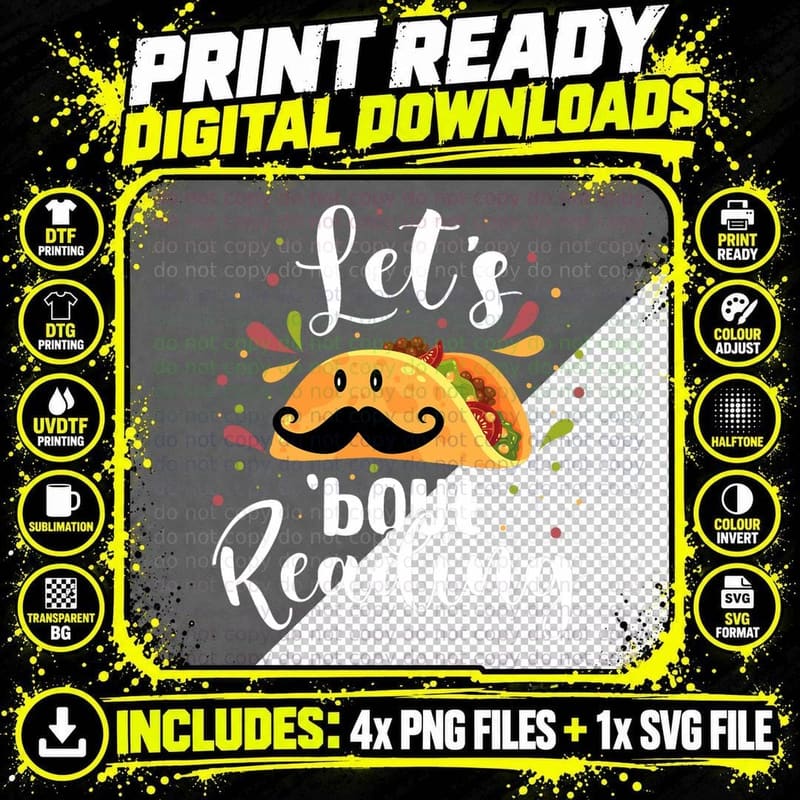 Lets Taco Bout Reading Teacher Student Back to School Png SVG Digital Bundle