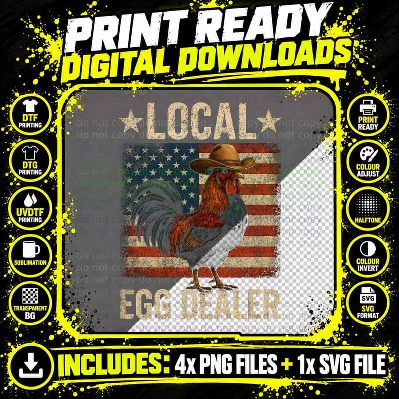 Local Egg Dealer Farmer T-Shirt, Rooster Wearing Cowboy Png SVG Digital Bundle