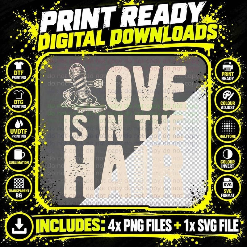 Love Is in the Hair Barber T-Shirt Png SVG Digital Bundle