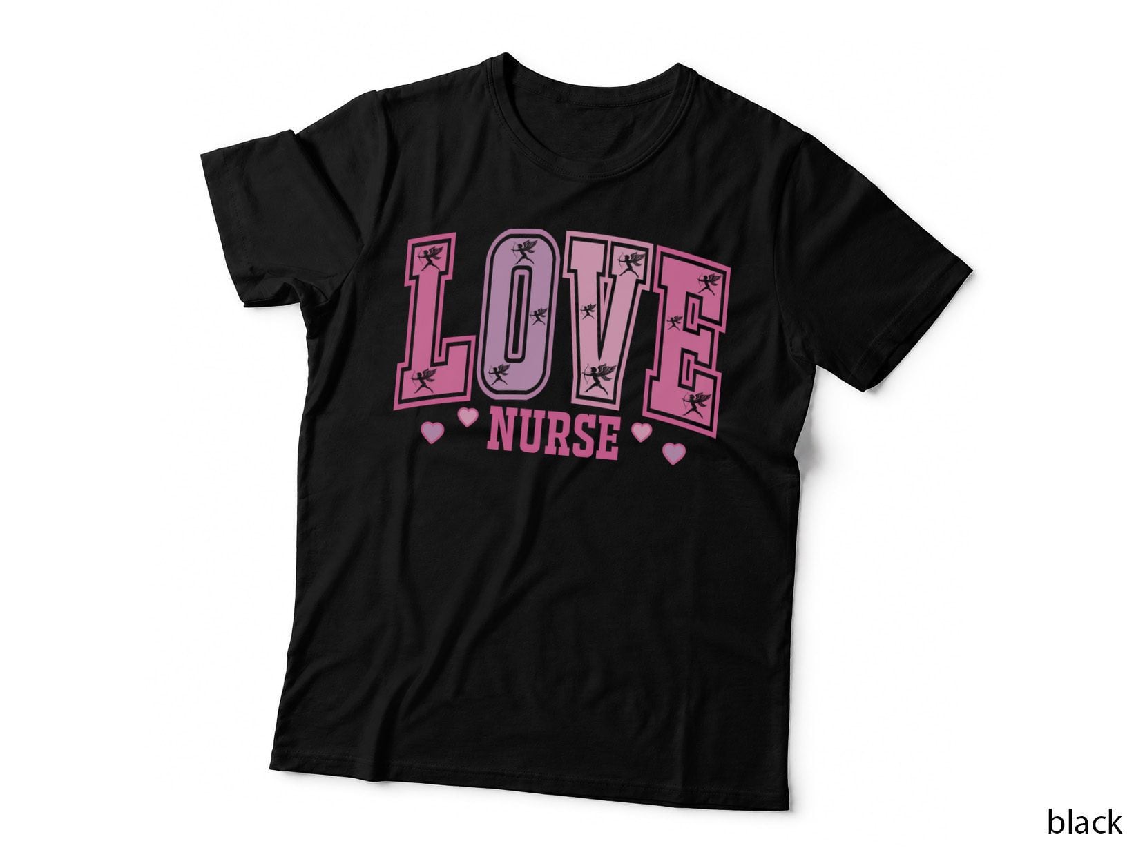 Love Nurse Pink Outline Text Floral Accents Nursing Theme T-Shirt