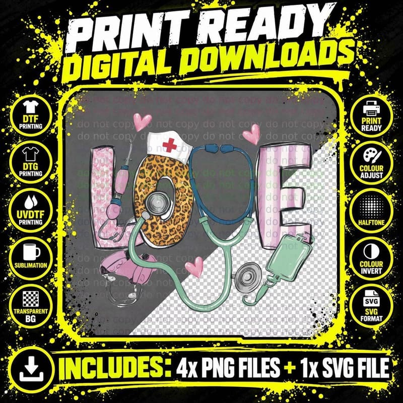 Love Nurse T-Shirt, Nurse-Themed Illustration with Png SVG Digital Bundle
