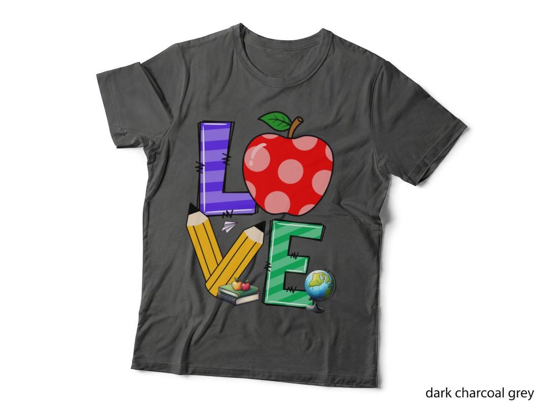 Love Teacher T-Shirt, School Supplies Forming Love Graphic Tee