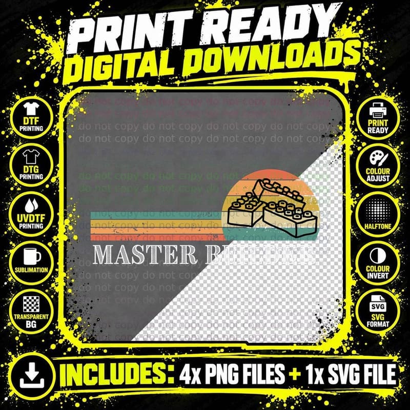 Master Builder - Block Building Kids & Adults Birthday Png SVG Digital Bundle