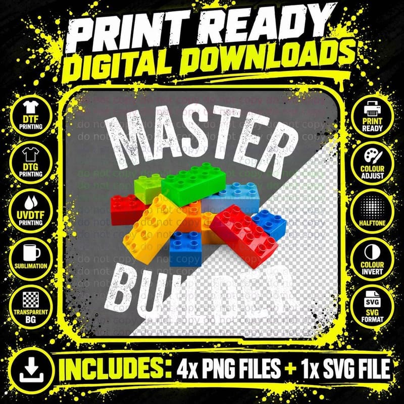 Master Builder Building Blocks Brick Builders Toys Gifts Png SVG Digital Bundle