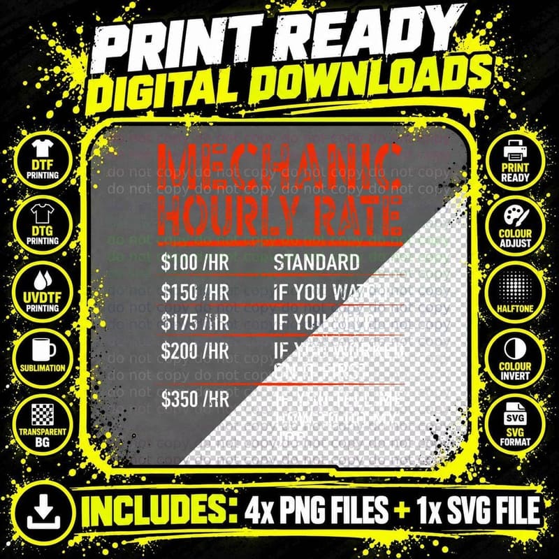 Mechanic Hourly Rate - Car Mechanic Auto Mechanic T-Shirt Png SVG Digital Bundle