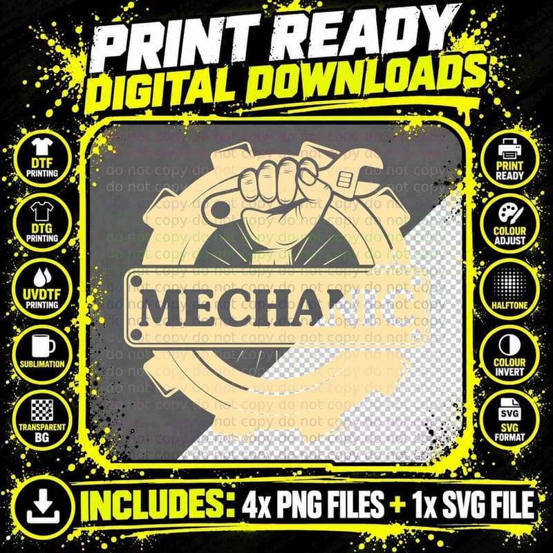 Mechanic T-Shirt, Mechanic's Hand Holding Wrench Graphic Png SVG Digital Bundle