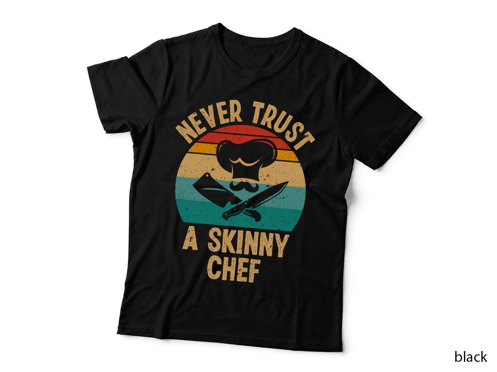 Never Trust a Skinny Chef Heartbeat T-Shirt, Chef Silhouette with Knives