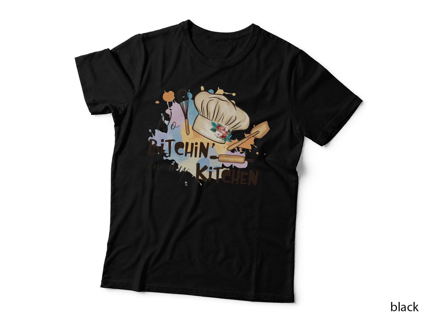 No Bitchin' in My Kitchen Heartbeat T-Shirt, Chef Hat Utensils Colorful