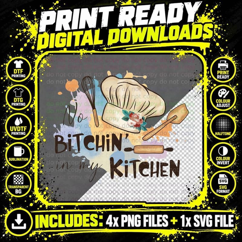 No Bitchin' in My Kitchen Heartbeat T-Shirt Png SVG Digital Bundle