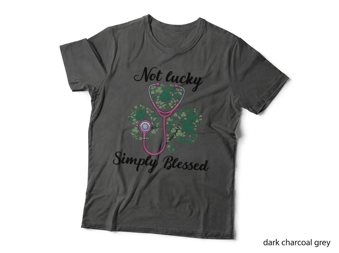 Not Lucky Simply Blessed Nurse T-Shirt, Stethoscope with Clovers Graphic Tee