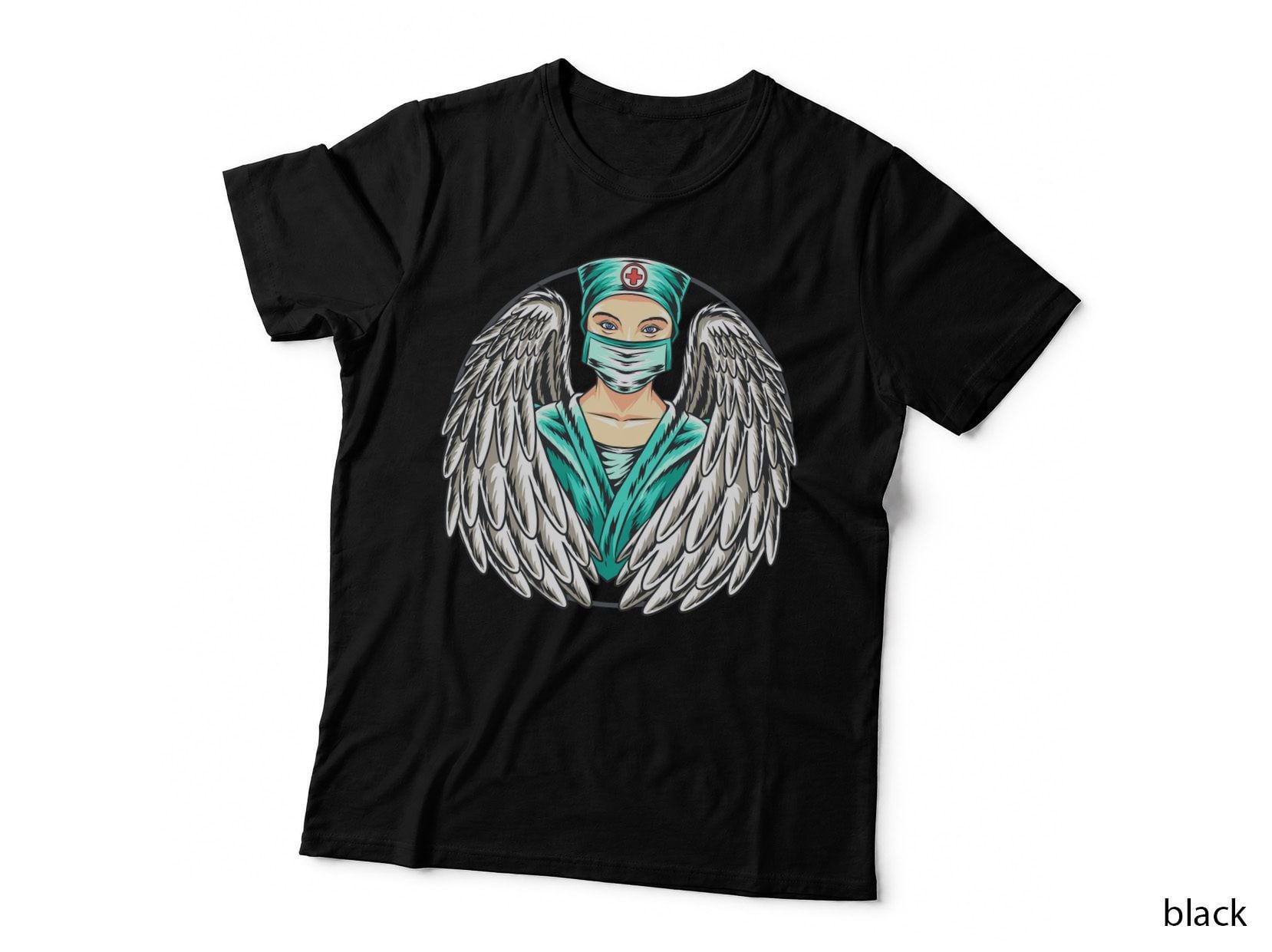 Nurse Hero Wings Female with Angel and Surgical Mask Healthcare T-Shirt