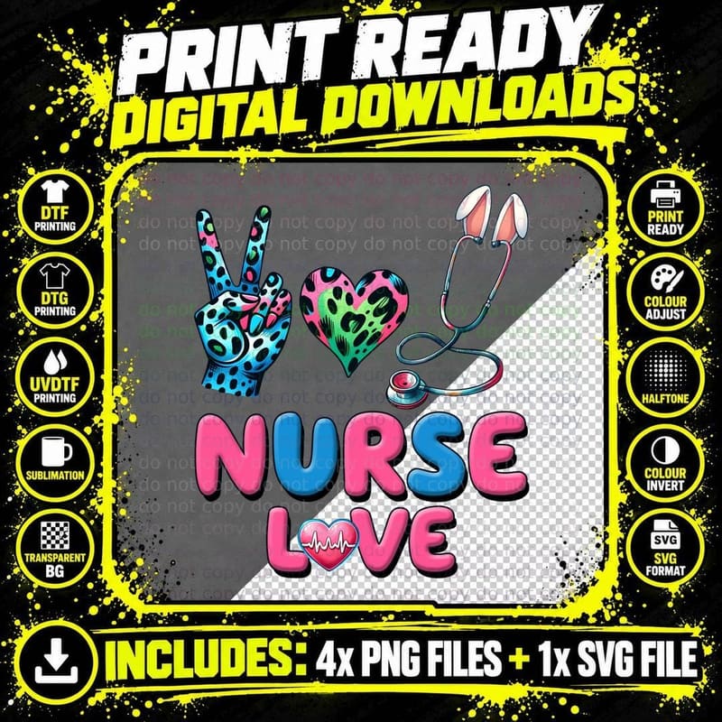 Nurse Love Nurse T-Shirt, Peace Sign Heart Stethoscope Png SVG Digital Bundle