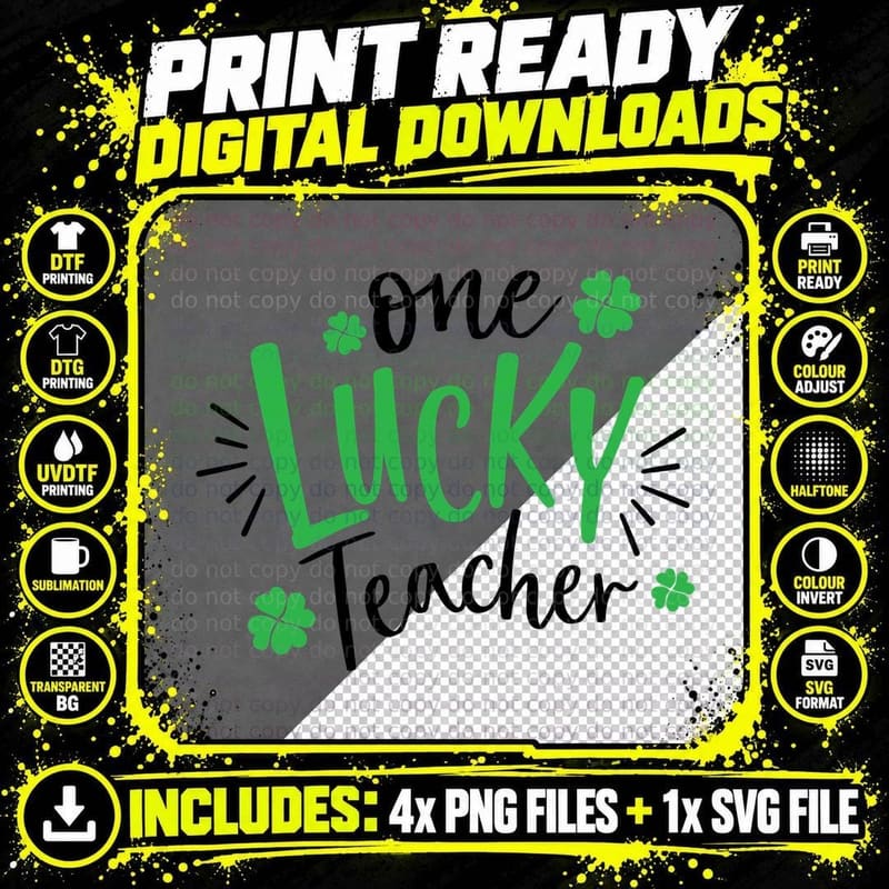 One Lucky Teacher St Patricks Day T-Shirt Png SVG Digital Bundle