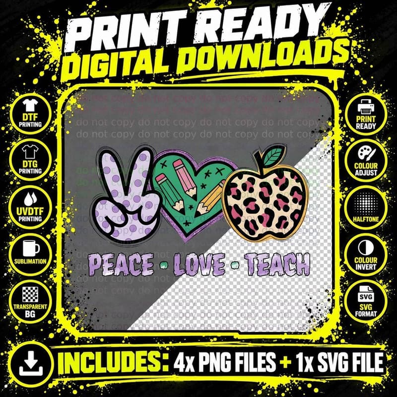 Peace, Love, Teach Back to School T-Shirt Png SVG Digital Bundle