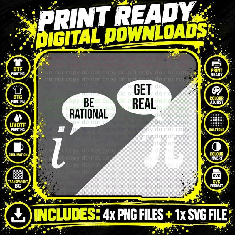Pi Day Be Rational Get Real Funny Math Equation Teacher Png SVG Digital Bundle