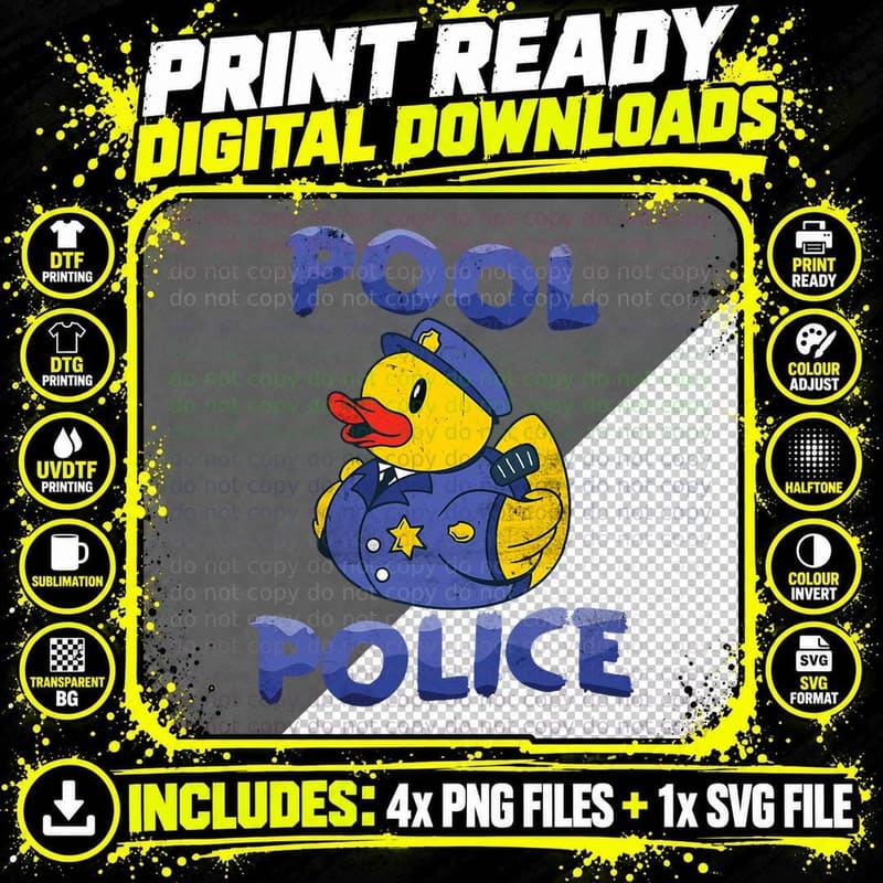 Pool Police Ocean Swimmer Funny Swimming Pool T-Shirt Png SVG Digital Bundle