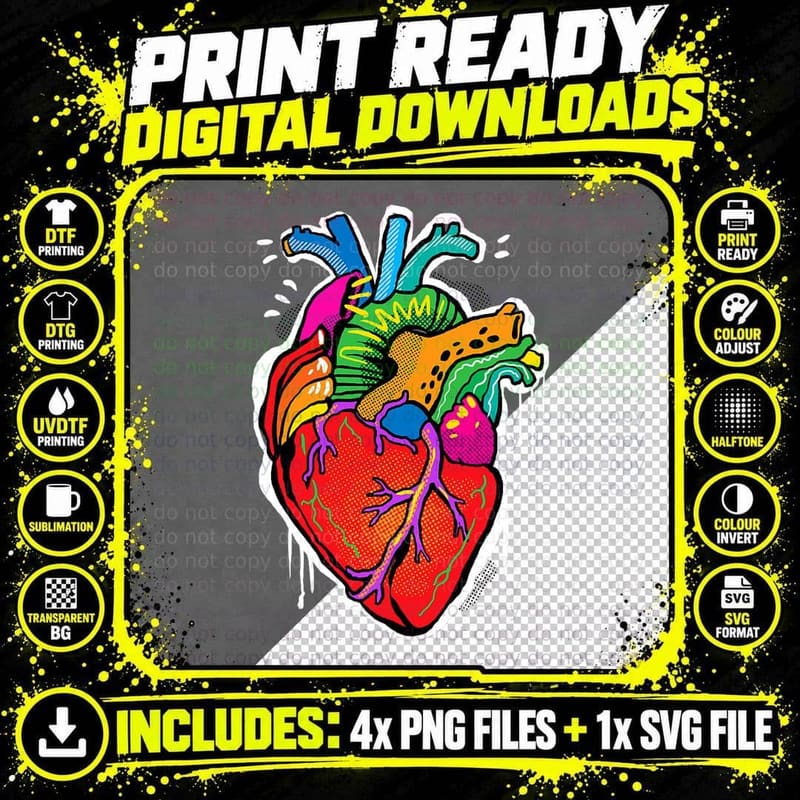 Pop Art Anatomical Heart Cardiologist Nurse Heart Png SVG Digital Bundle