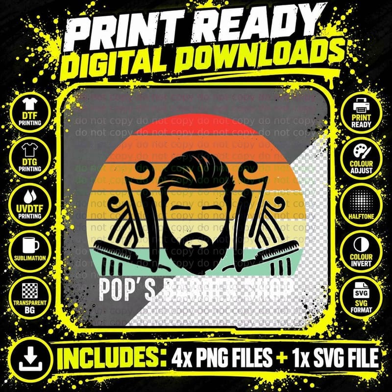Pop's Barber Shop Barber T-Shirt, Retro Barber Shop Png SVG Digital Bundle