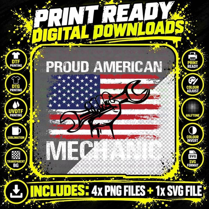 Proud American Mechanic T-Shirt, American Mechanic Flag Png SVG Digital Bundle