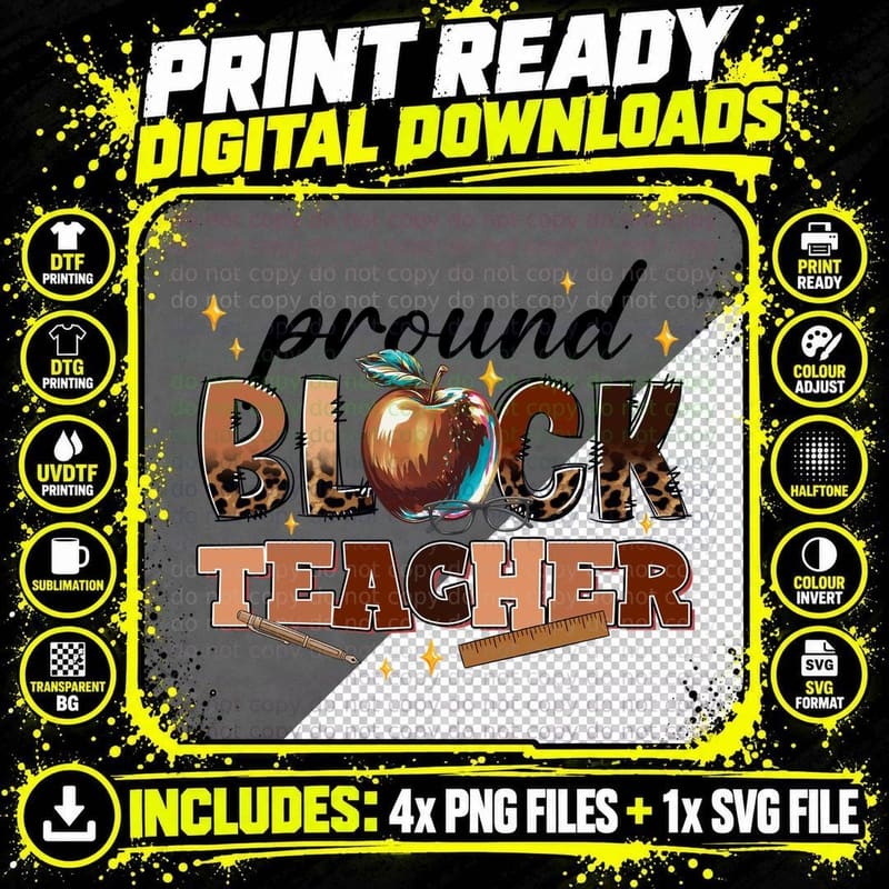 Proud Block Teacher T-Shirt, Leopard Print Apple Glasses Png SVG Digital Bundle