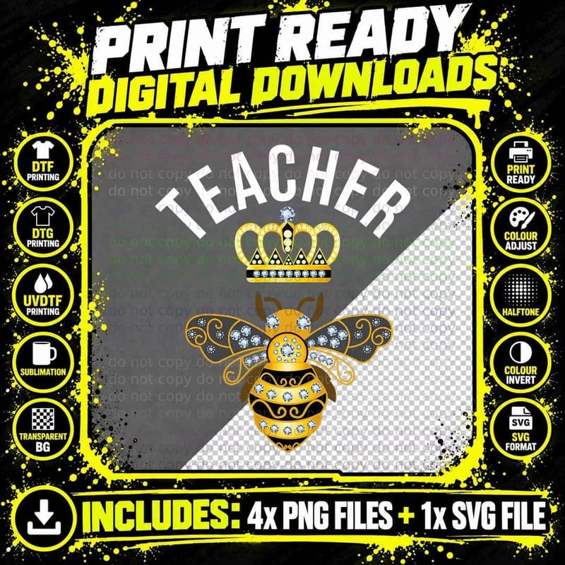 Queen Bee Teacher Crown Teacher Life Honey Hive Teacher Png SVG Digital Bundle