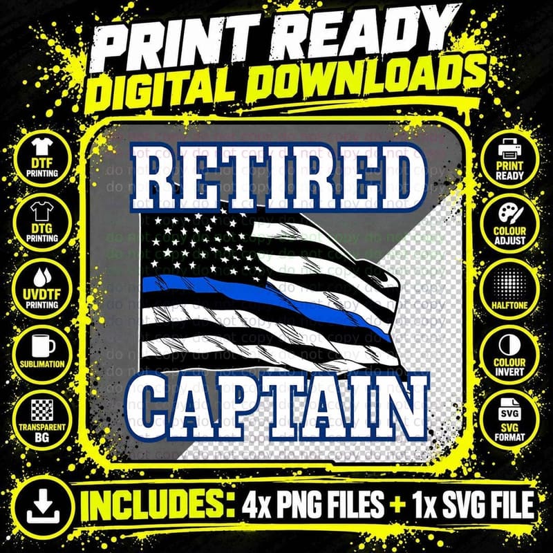 Retired Captain Police Officer Retirement T-Shirt Png SVG Digital Bundle