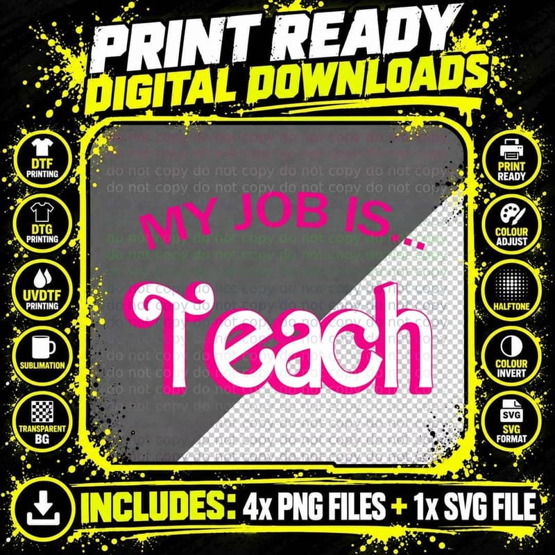 Retro School Humor Funny Teacher Life My Job Is Teach Png SVG Digital Bundle