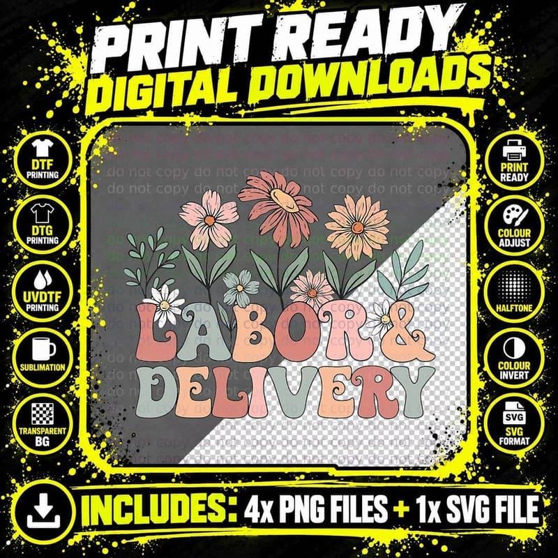 Retro Wildflowers Labor and Delivery Nurse Back to Png SVG Digital Bundle