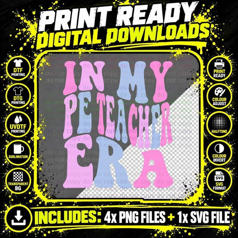 Retro in My PE Teacher Era Physical Education Teacher Png SVG Digital Bundle