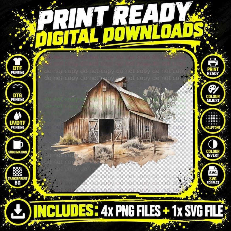 Rustic Barn with Open Doors Farmer T-Shirt Png SVG Digital Bundle