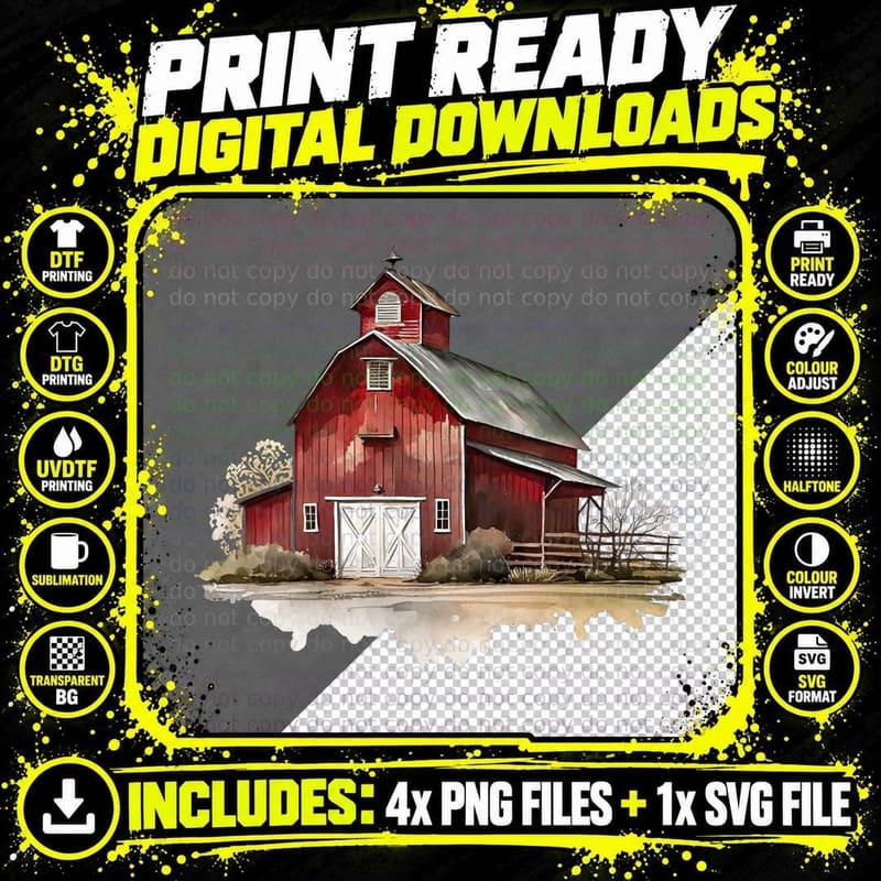 Rustic Red Barn with Reflection Farmer T-Shirt Png SVG Digital Bundle
