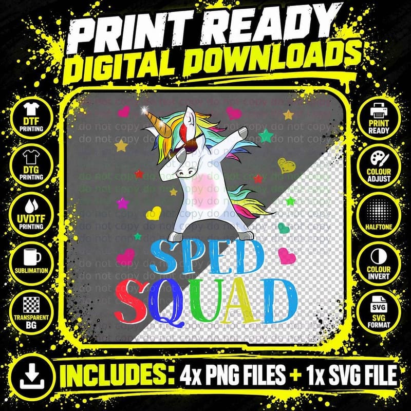 SPED Squad Special Education Unicorn Dab Teacher Gifts Png SVG Digital Bundle