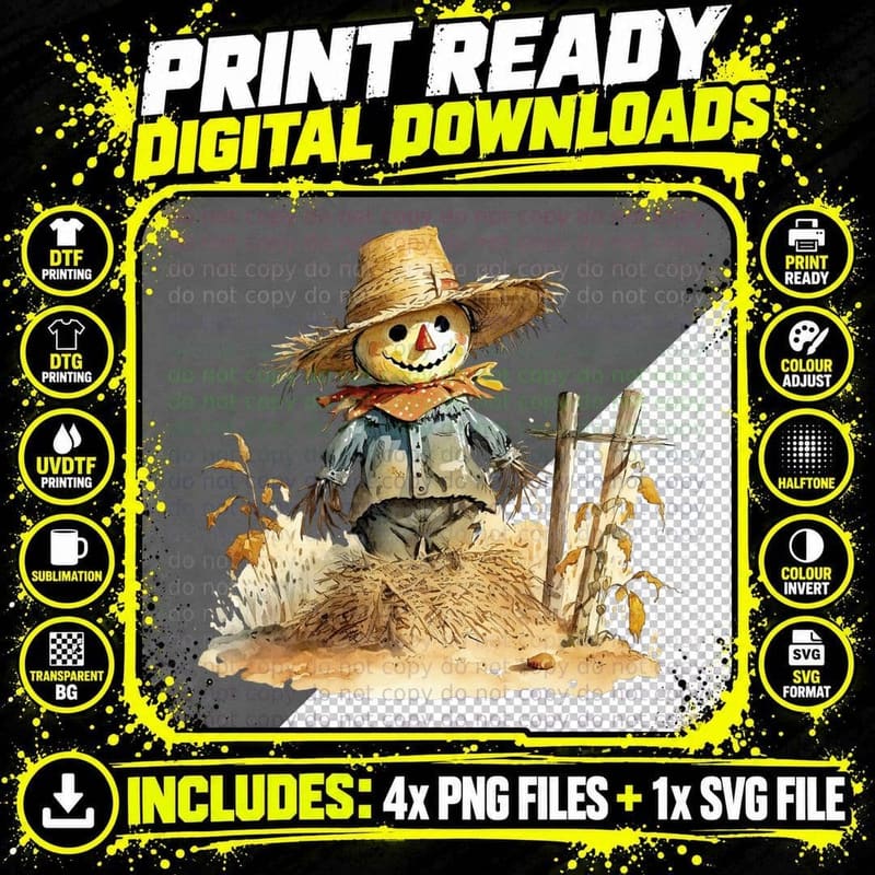 Scarecrow in Autumn Field Farmer T-Shirt Png SVG Digital Bundle