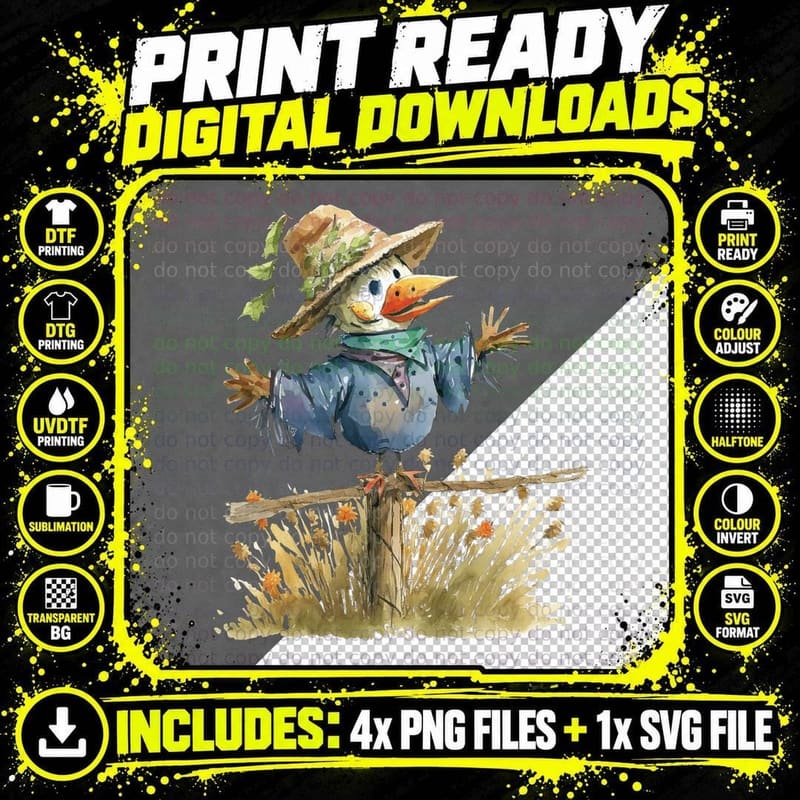 Scarecrow in Straw Hat with Flowers Farmer T-Shirt Png SVG Digital Bundle