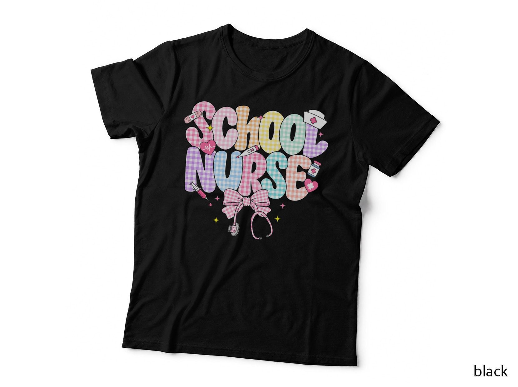School Nurse School Grade Level T-Shirt, Colorful Plaid School Nurse Theme