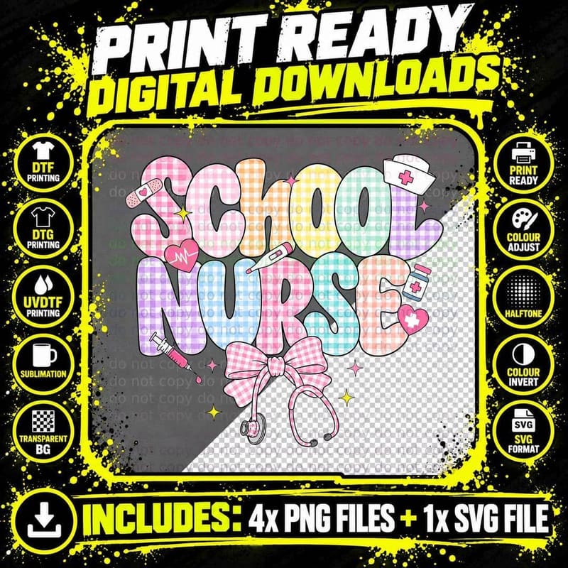 School Nurse School Grade Level T-Shirt Png SVG Digital Bundle