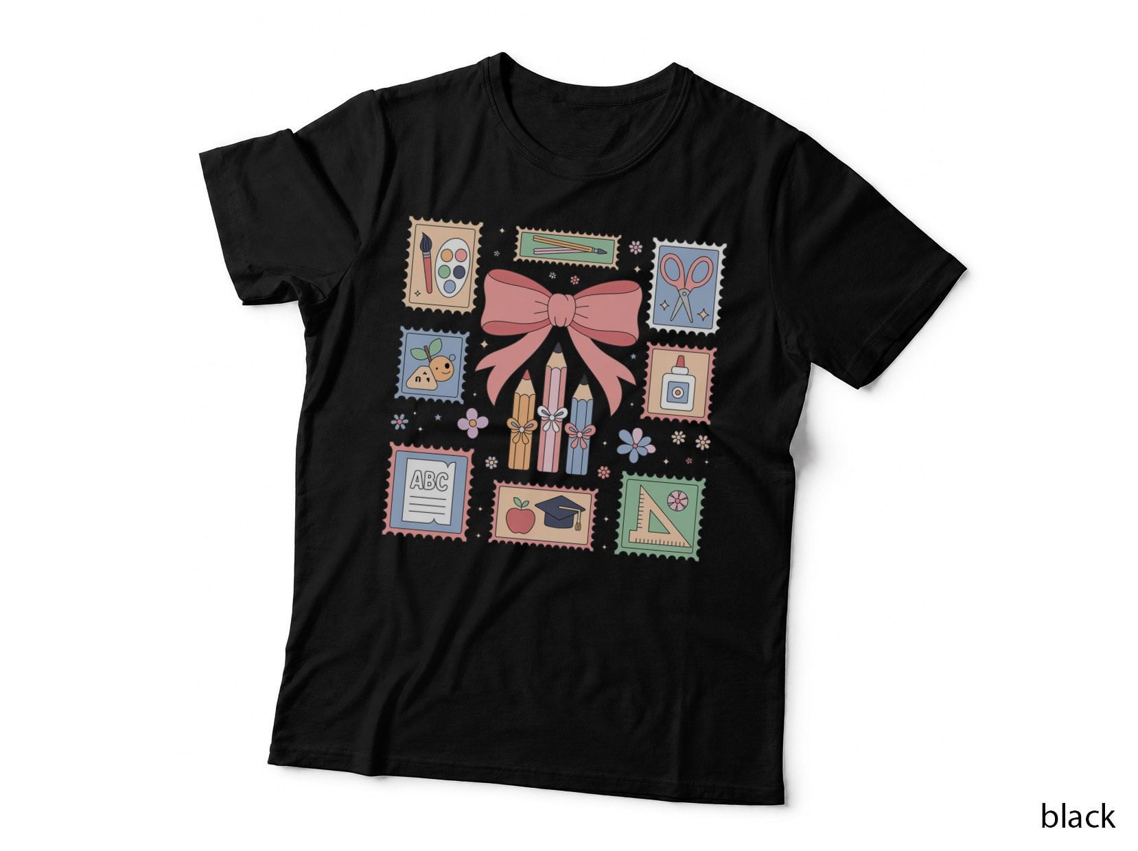 School Supplies & Flowers Teacher Design T-Shirt, Teacher Graphic Tee
