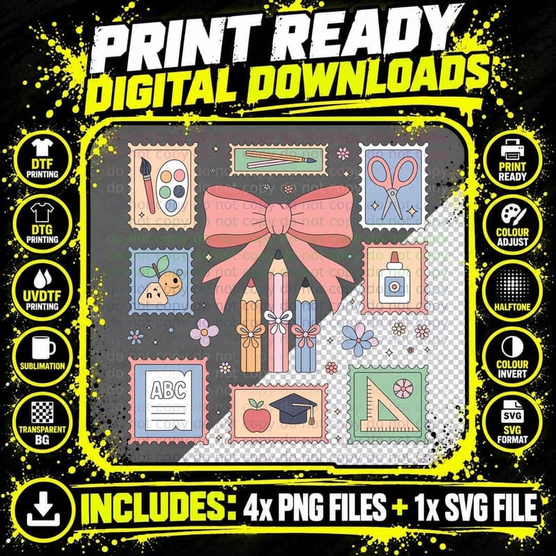 School Supplies & Flowers Teacher Design T-Shirt Png SVG Digital Bundle