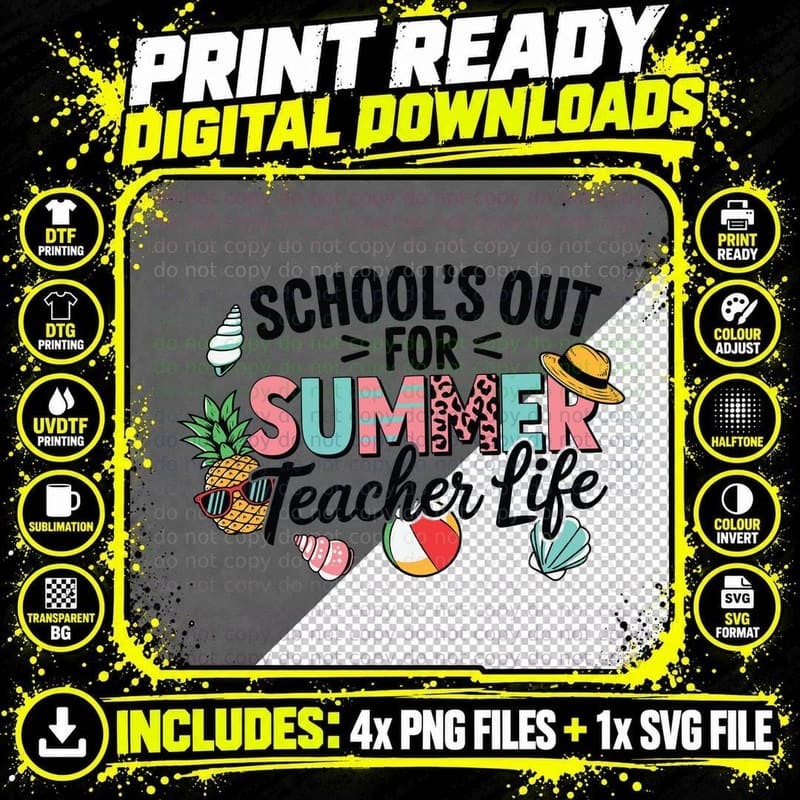School's Out for Summer Teacher Life T-Shirt Png SVG Digital Bundle