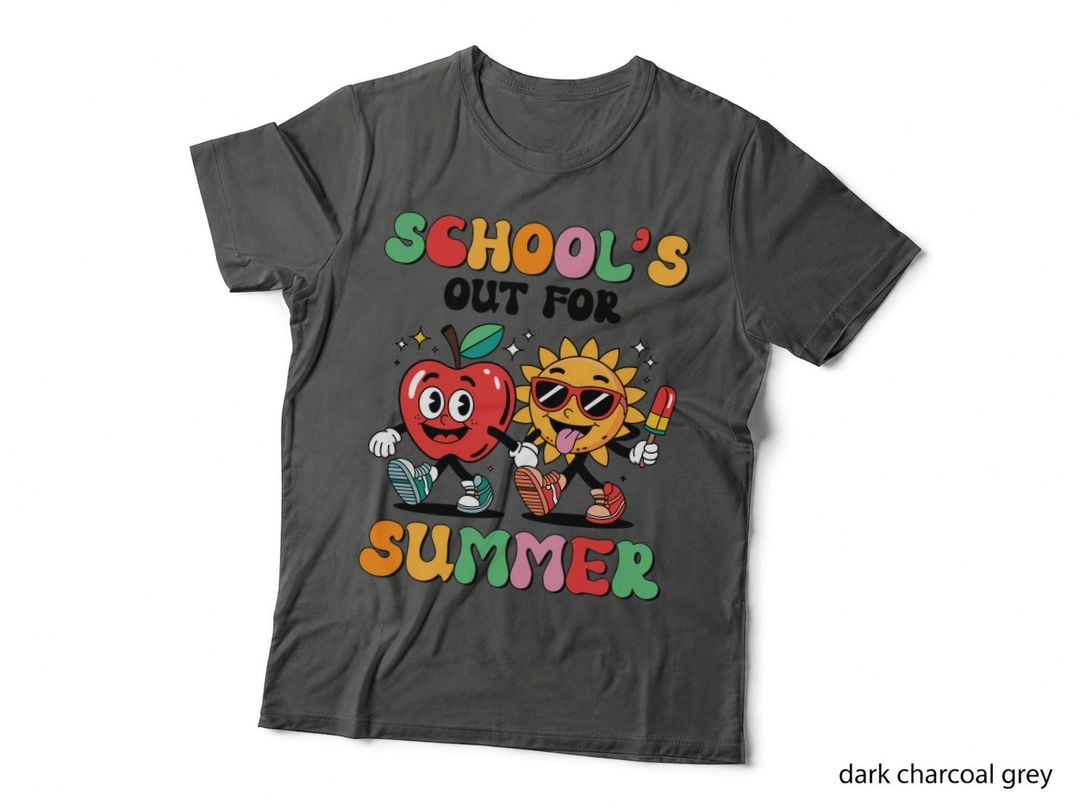 School's Out for Summer Teacher T-Shirt, Apple & Sun Walking Together Graphic