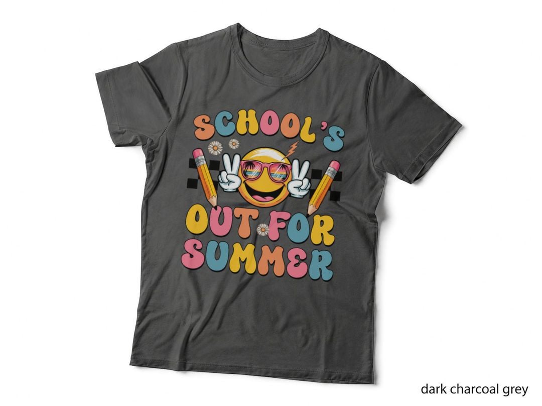School's Out for Summer Teacher T-Shirt, Emoji Peace Sign with Pencils Graphic