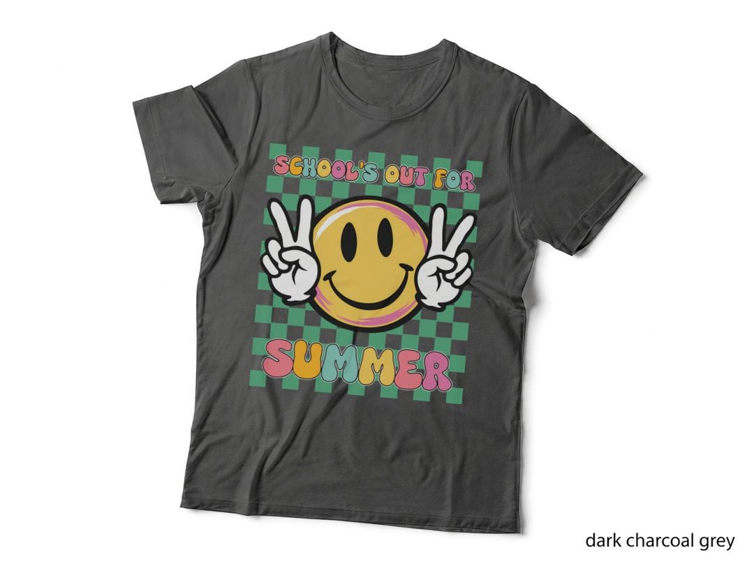 School's Out for Summer Teacher T-Shirt, Smiley Face Peace Hands Graphic Tee