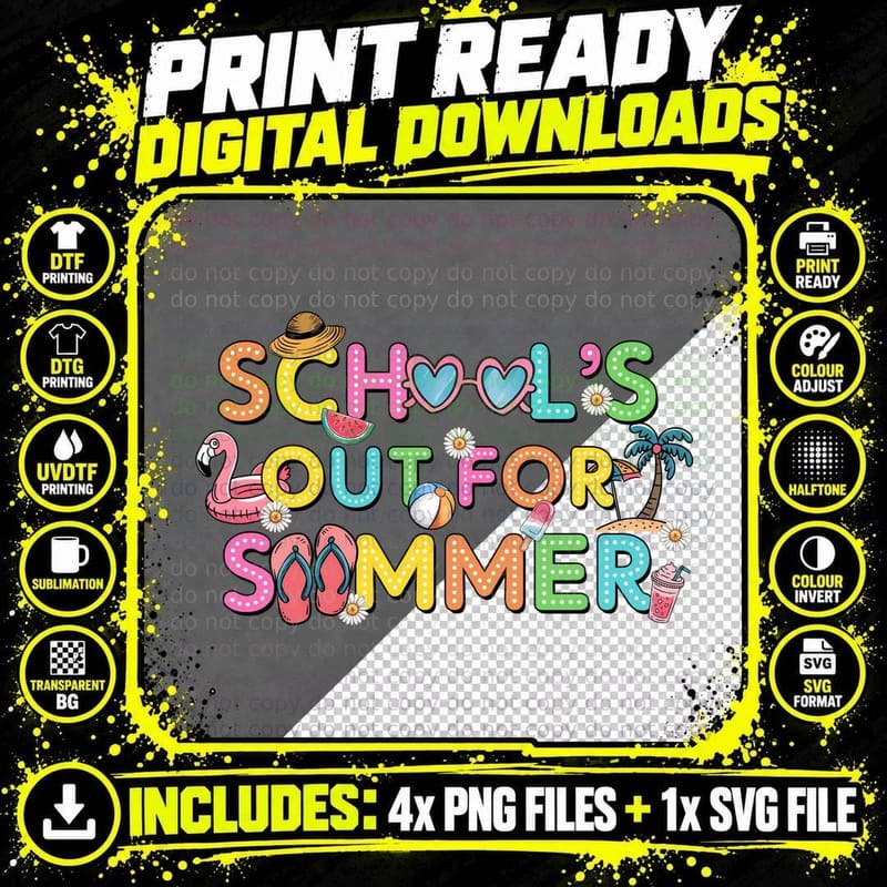 School's Out for Summer Teacher T-Shirt Png SVG Digital Bundle